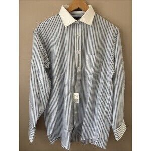 Arrow Men’s 16-32/33 Blue Striped Wrinkle-Free Button Down Dress Shirt Classic